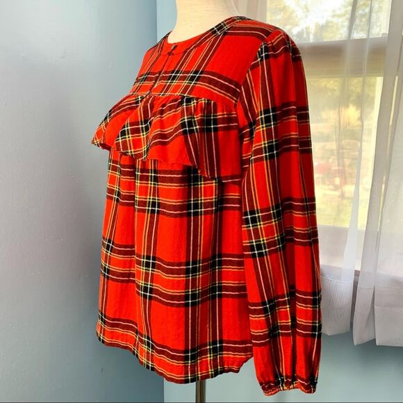 J. Crew Ruffle Popover Top in Festive Plaid Size Small - Picture 3 of 9